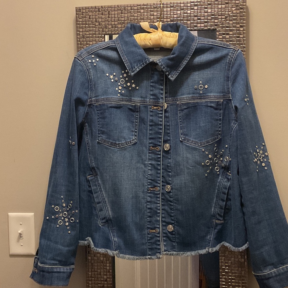 Chico's Blue Embellished Jean Jacket